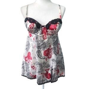 George Floral Lingerie Chemise Black Red White Molded Cups Size Medium
